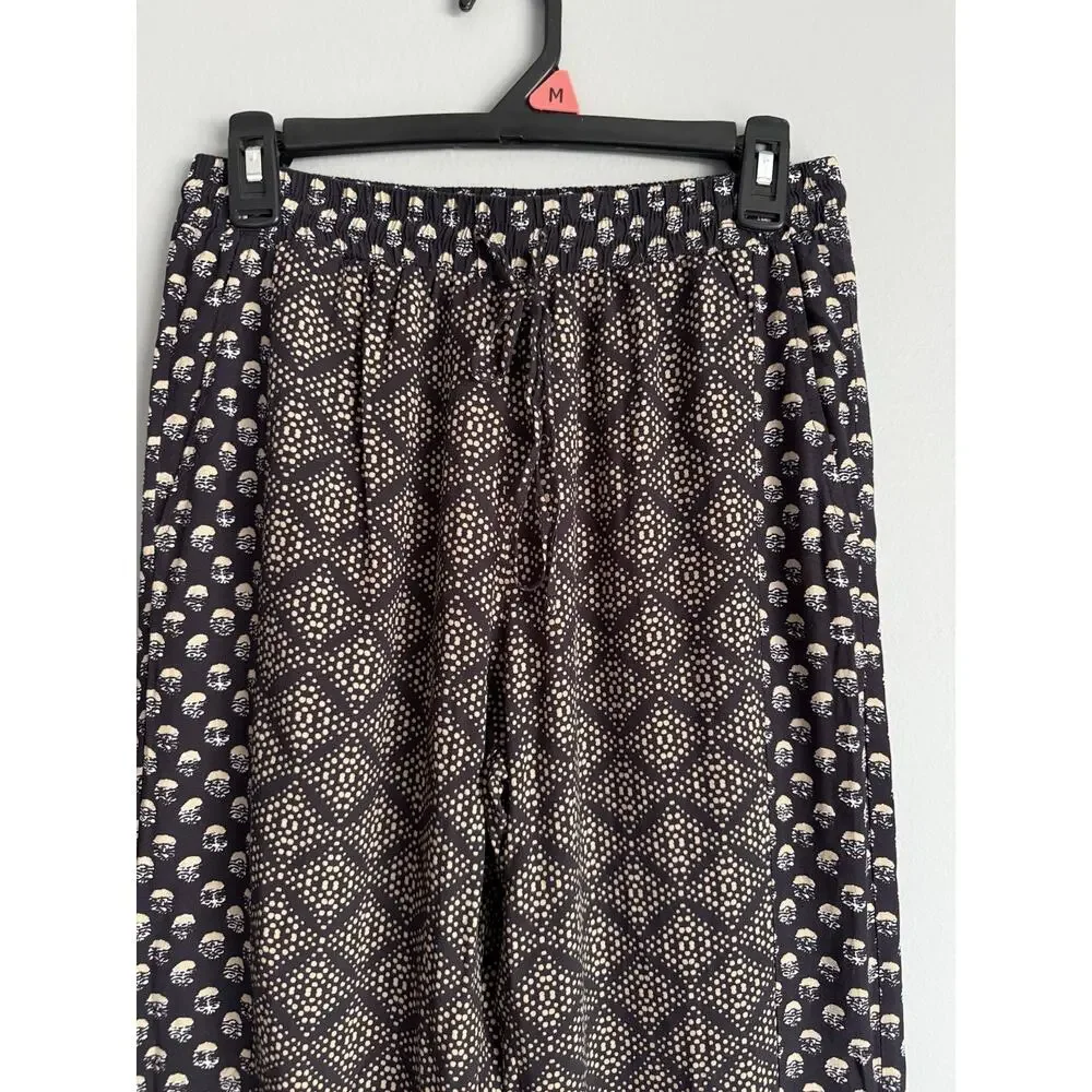 NWT Michael Stars Jordan Pant XS Black Beige Printed Wide Leg Pull On Pants Boho